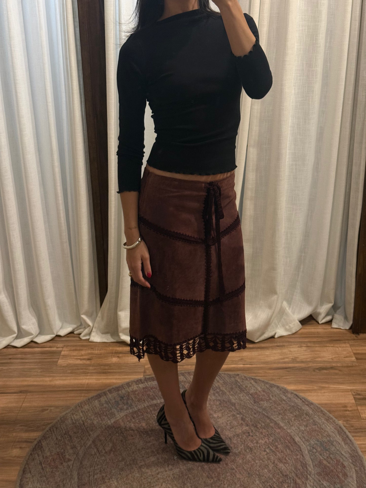 Vintage Arden B Suede Plum Midi Skirt