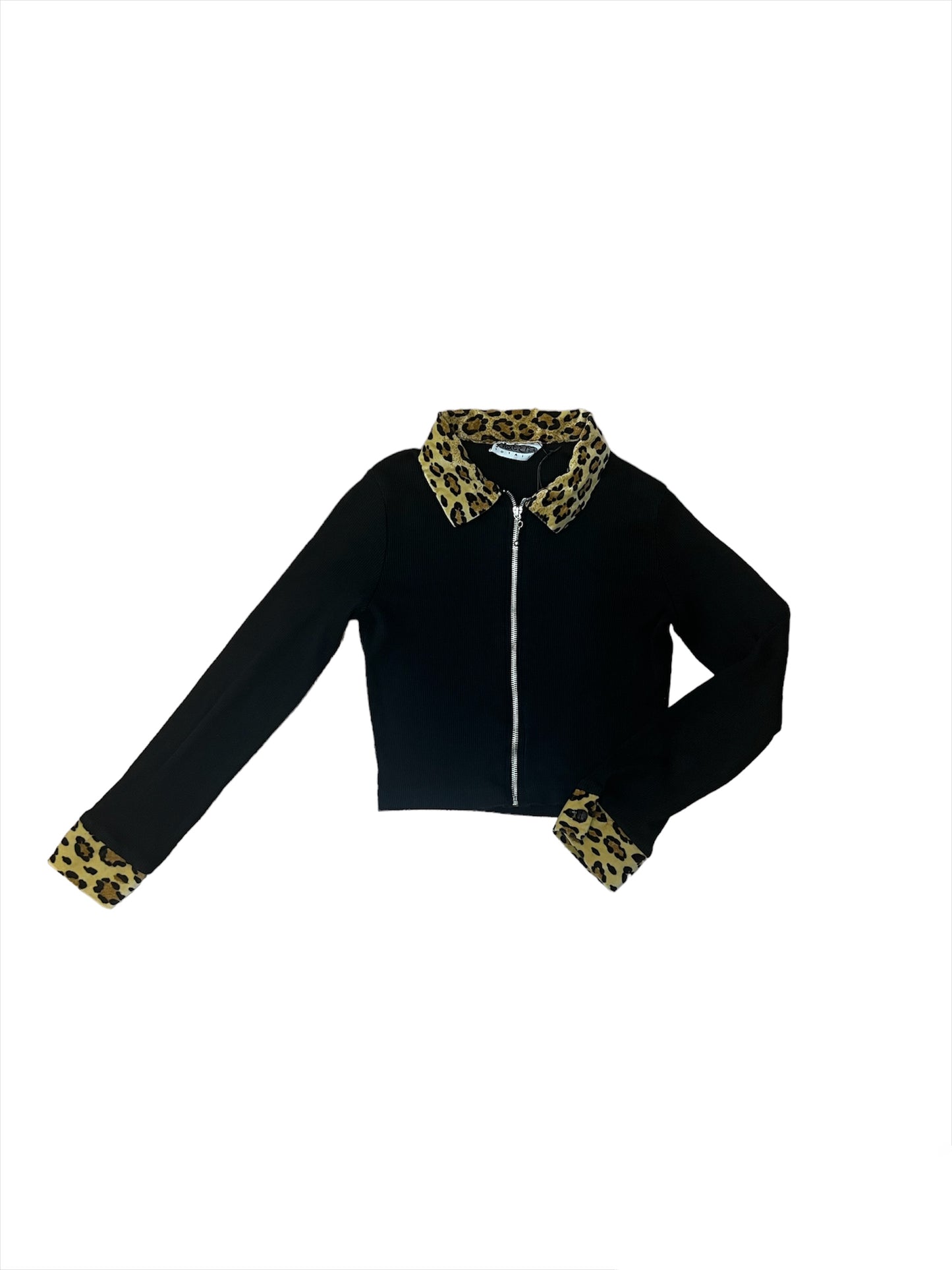 Leopard trim zip up