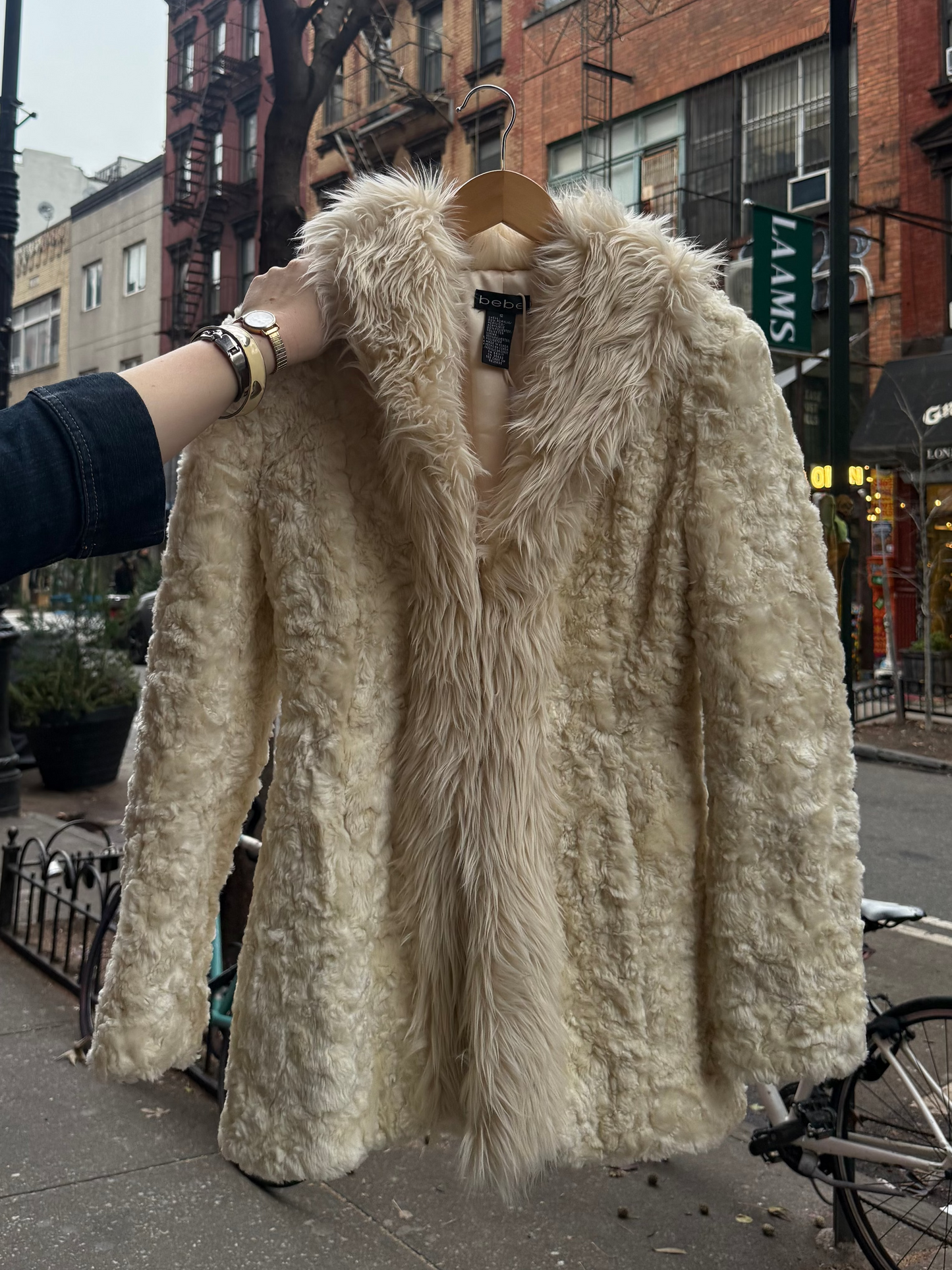 Bebe Faux Fur Cream Coat
