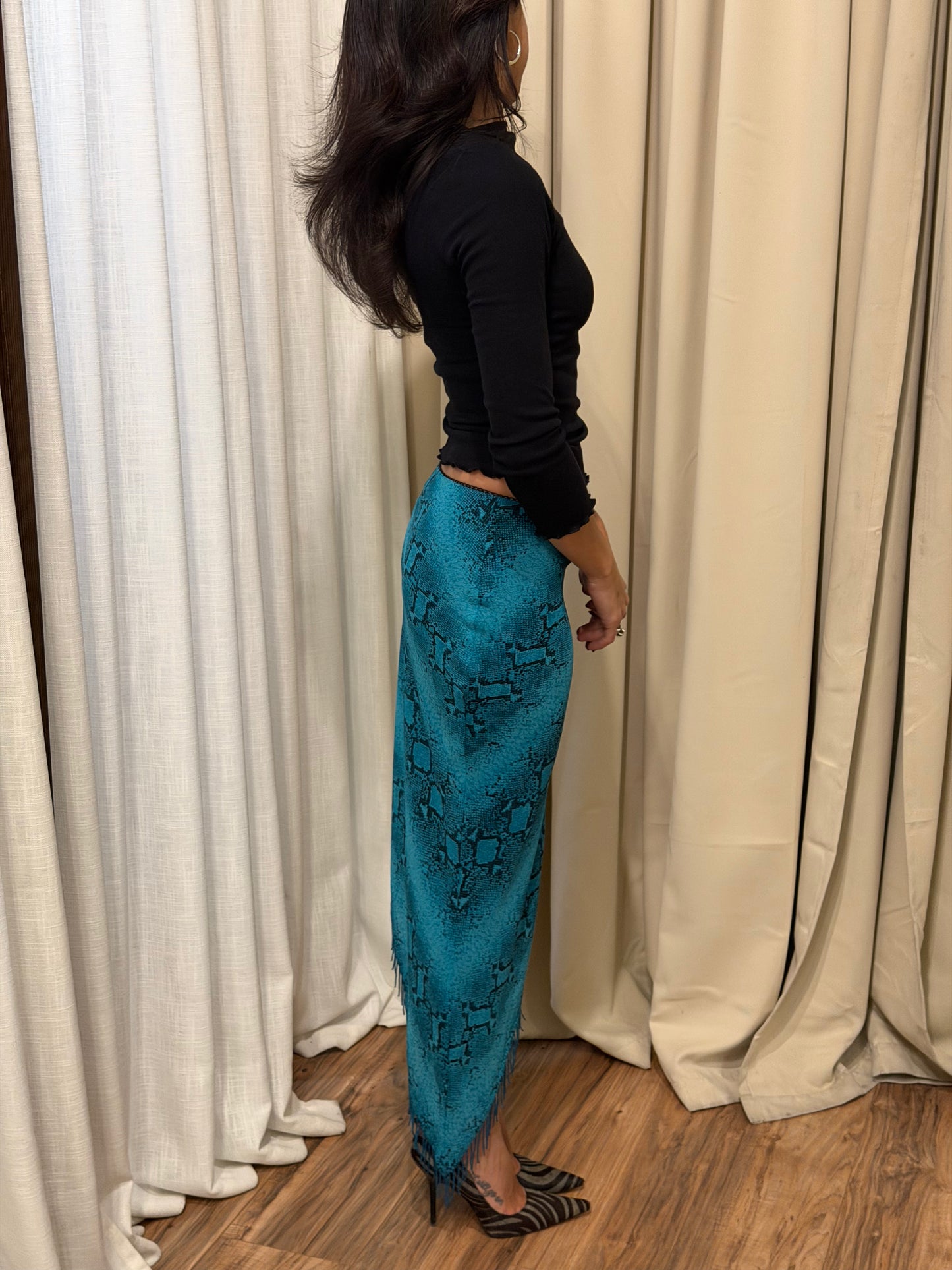 90s Cache Beaded Asymmetrical Skirt