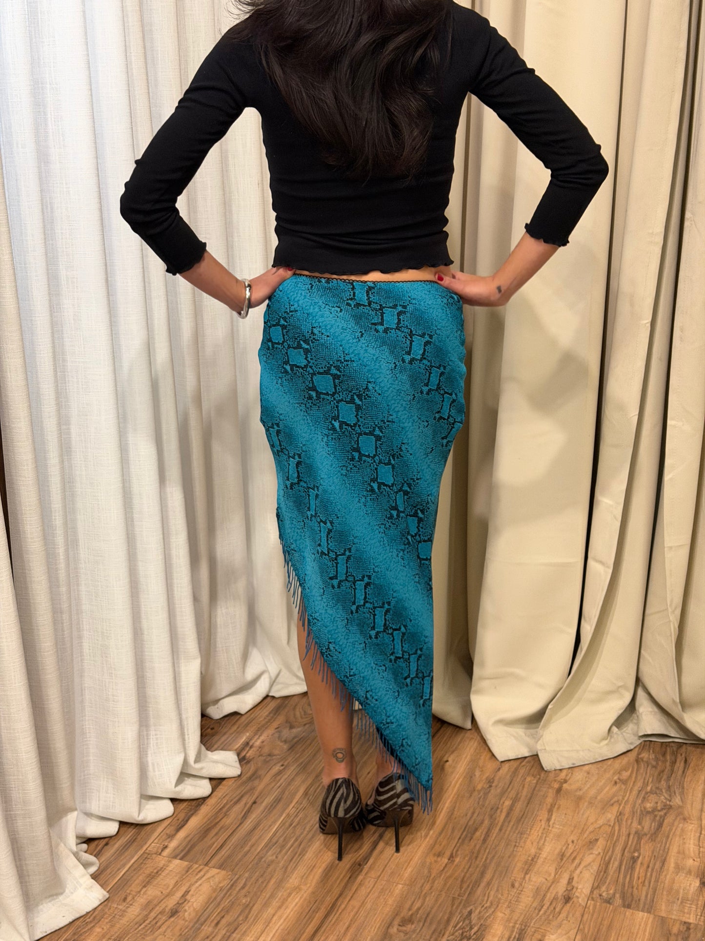 90s Cache Beaded Asymmetrical Skirt