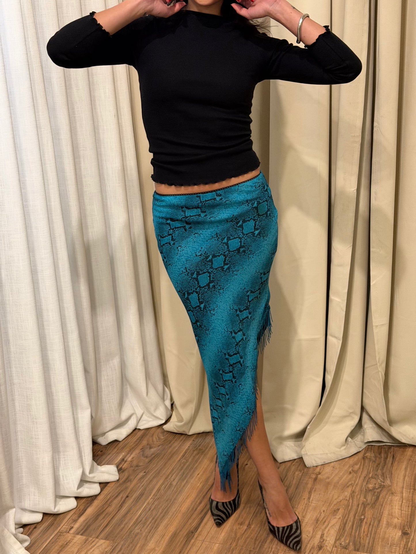90s Cache Beaded Asymmetrical Skirt