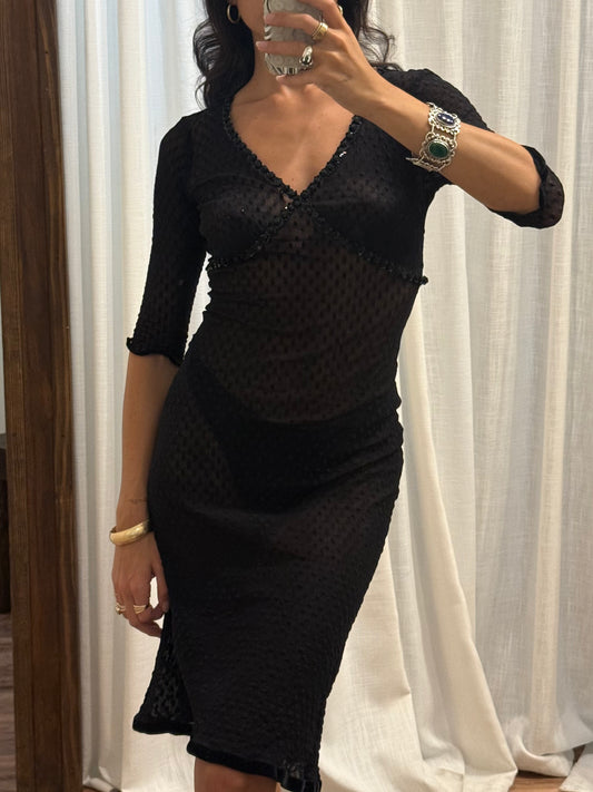 Vintage Betsey Johnson Sheer Rosette Dress