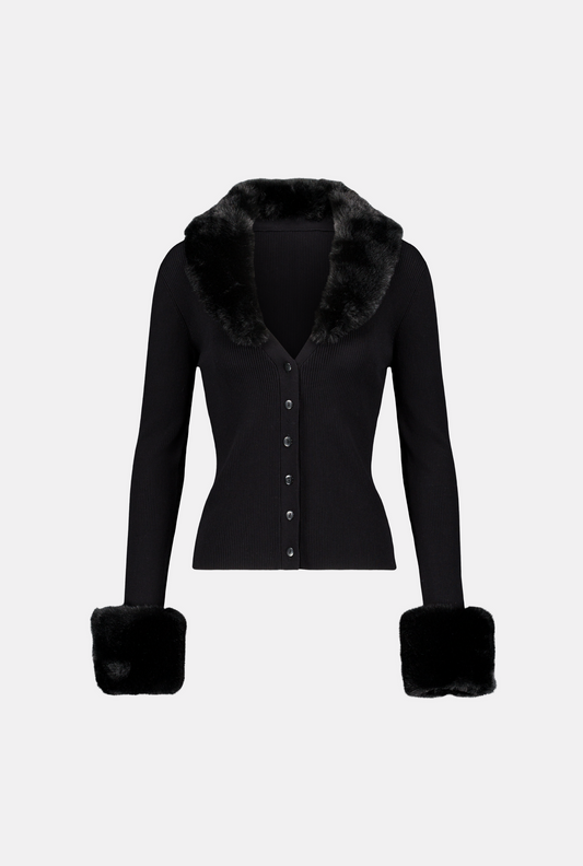 Faux Fur Trim Cardigan