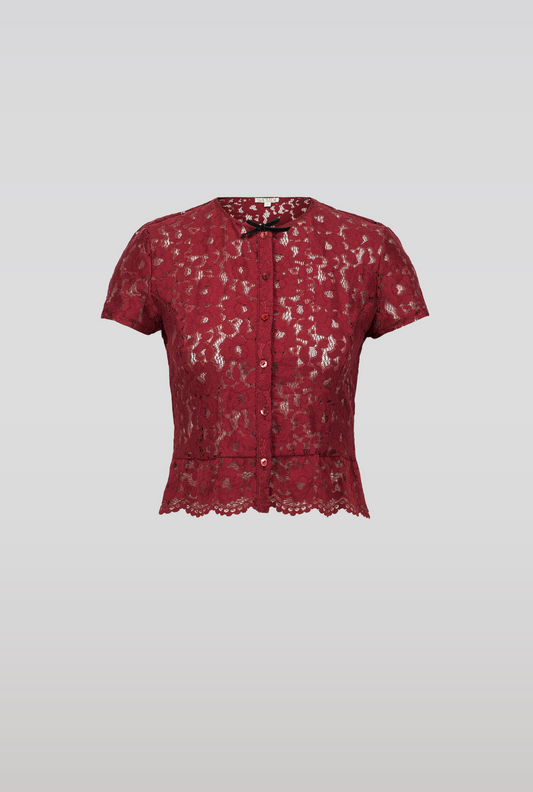 Burgundy Buttoned Lace Top