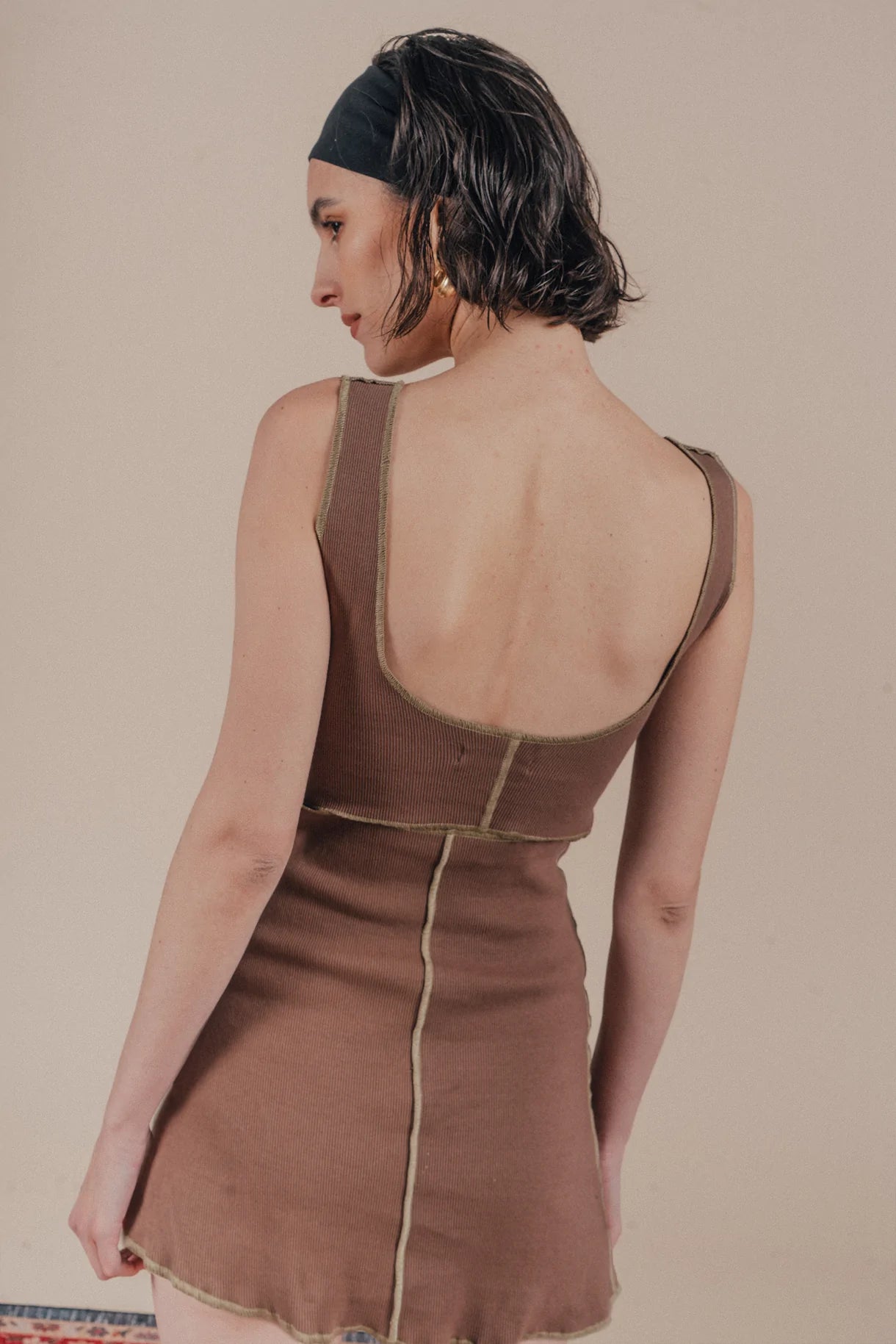 Bralette Ribbed Dress ~ Brown