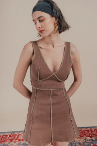 Bralette Ribbed Dress ~ Brown