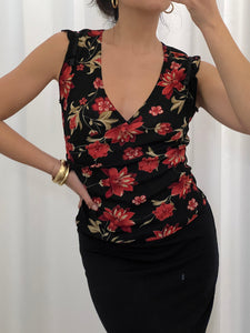 Red/Black Floral Top