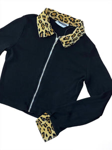 Leopard trim zip up